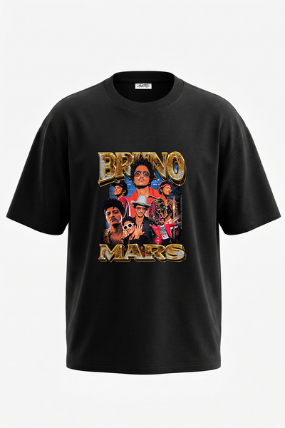 Anetos Tricou oversize negru din bumbac cu imprimeu pe spate Bruno Mars Design
