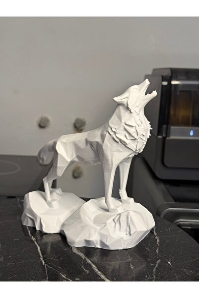 3D 🐺 Geometrik Uluyan Kurt Biblosu – Baskı Dekoratif Masaüstü Heykel