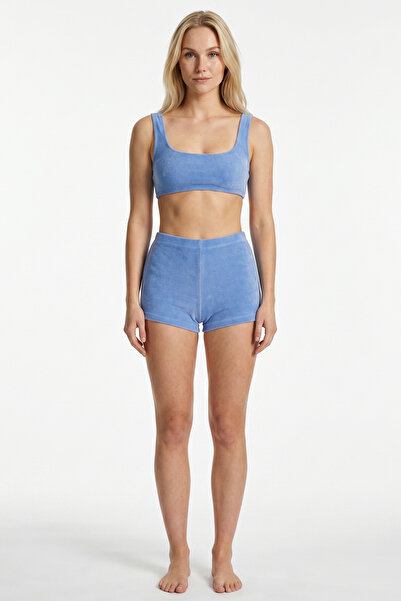 AQUELLA Towel Textured Indigo Bustier Shorts Set