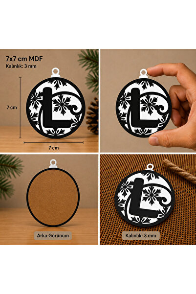 Reysa Tasarım Letter L Christmas Ornament – Mdf Pine Tree Patterned Hanging D...