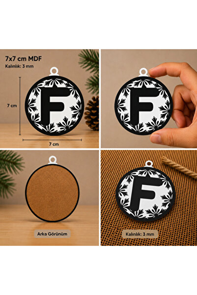 Reysa Tasarım Letter F Christmas Ornament – Mdf Pine Tree Patterned Hanging D...