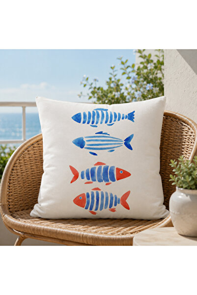 decoarstr DC0058 Decoars Suluboya Balık Desenli Kırlent Kılıfı 43x43 cm Raşel...