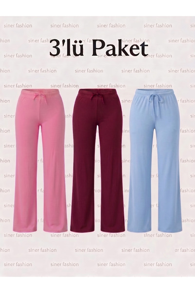 Siner Fashion Γυναικείο βαμβακερό καθημερινό παντελόνι με φαρδιά μπατζάκια 3 ...