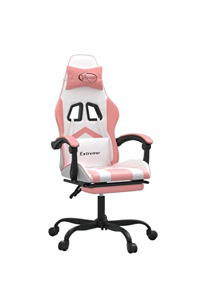 vidaxl Scaun de gaming pivotant cu suport picioare, alb&roz, piele
