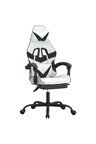 vidaxl Scaun de gaming pivotant cu suport picioare alb&negru piele