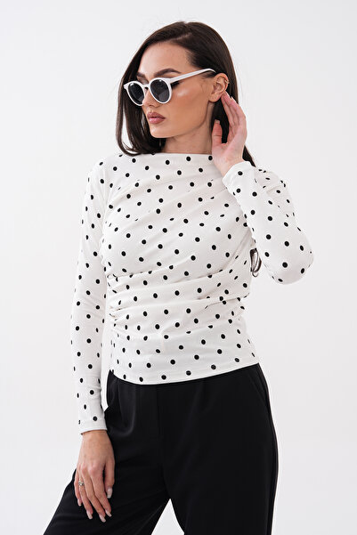 Mega Life Oysho Bluz with Shoulder and Side Drapes and Polka Dots