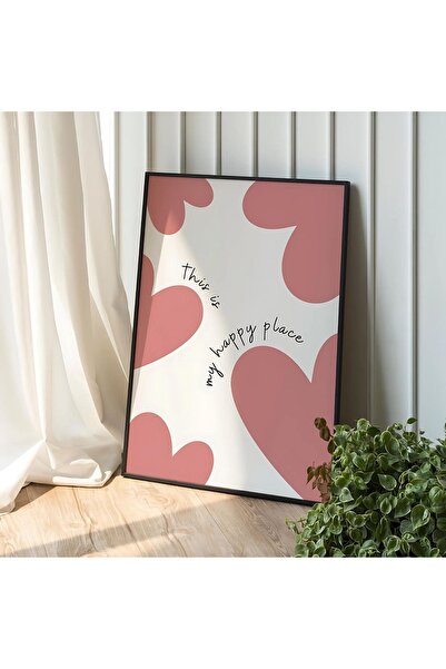 Boho wellness studio This Is My Happy Place Pembe Kalp Desenli Ahşap Çerçevel...