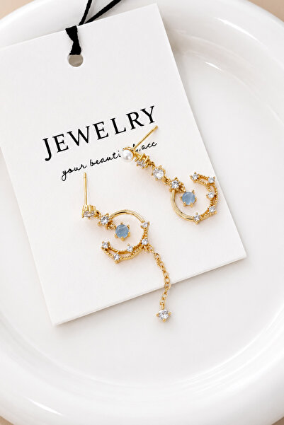 TREND COLLECTİON Kadın Gold Renk Taşlı Sallantılı Küpe