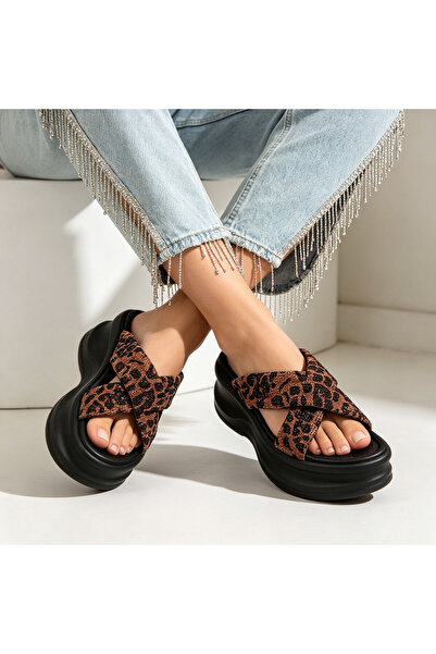 Tmall Sandale de damă, cu platformă, din piele, PD1114, imprimeu leopard