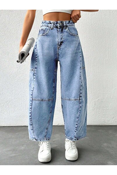 Polo State Pantaloni de damă cu talie înaltă, croială balon, din denim albast...