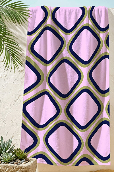 Evimde Bambaşka Prosop de plajă geometric, retro, modern - Roz, bleumarin, bo...