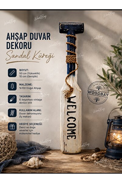 WoodBay Ahşap Sandal Küreği Duvar Dekoru 50x10 cm Deniz Temalı El Yapımı Vint...
