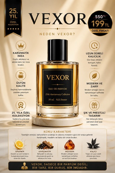 EYL COSMETIC VEXOR %25 Esans EDP 50 ml Erkek Parfüm Kalıcı Bir Tarz, Bir Duru...