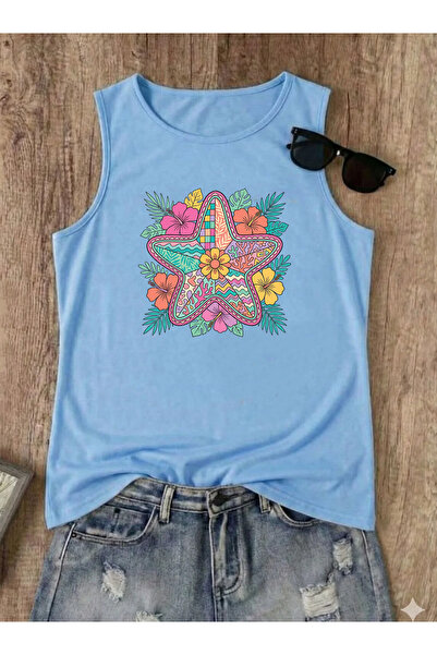SUNFREE Tropical Sea Star Printed Sleeveless Crew Neck Women's Tshirt