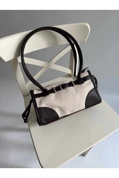 Mia Collection Tunisian Model Hand and Women's Shoulder Bag Linen Bitter Brown