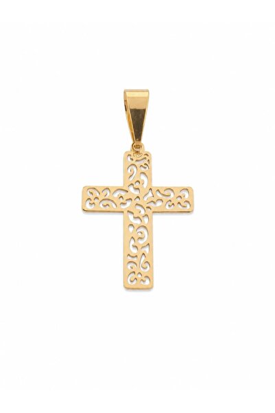 Fara brand Pandantiv damă/bărbat din aur galben 14k, model cruce decupată, 0,...