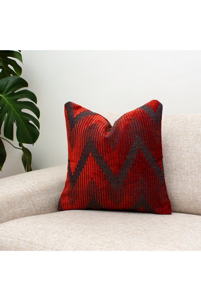 NisanurTerzi Red Black Geometric Patterned Decorative Throw Pillow Cover Mode...