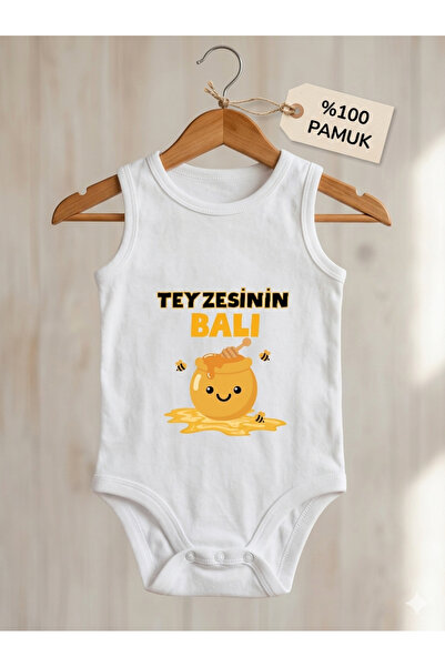 HAZDEN %100 Pamuklu "Teyzesinin Balı" Baskılı Bebek Zıbın Body - Çıtçıtlı Kol...