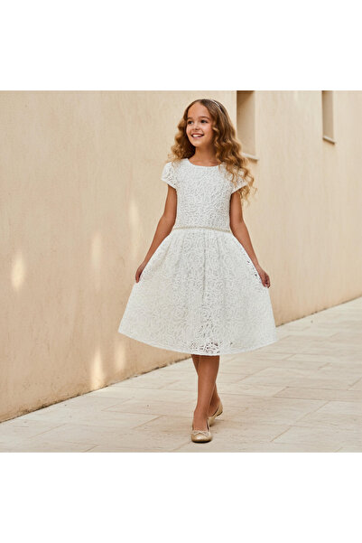 Juniors Round Neck Cap Sleeves A-Line Dress with Embellishment