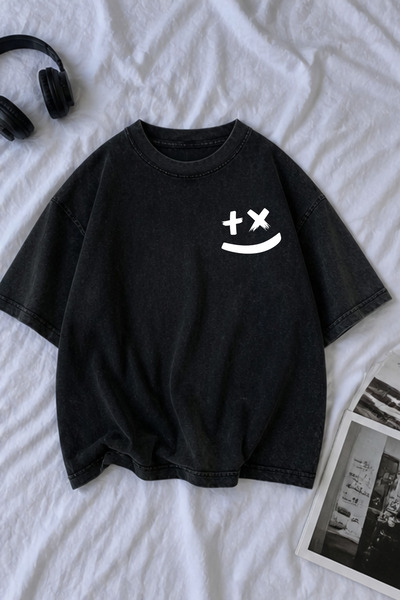 valeriae Πλενόμενο μπλουζάκι Oversize Unisex, Πλυμένο Vintage Street Style, Μ...