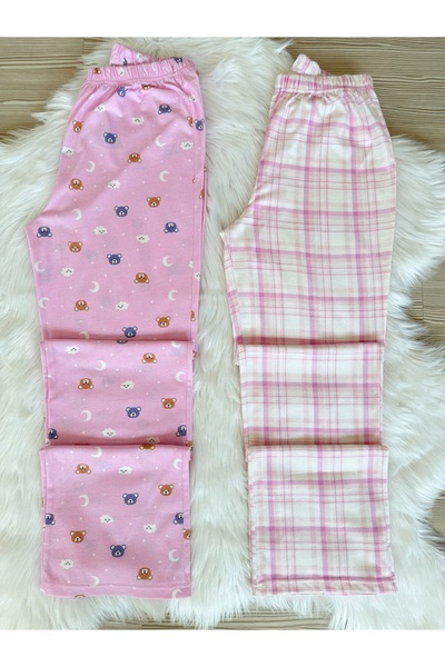 Pijamacs Pink Plaid and Teddy Bear Patterned 2-Piece Pajama Bottoms