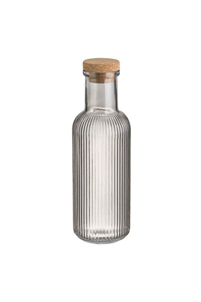 OEM Sticlă apă 1 L smoke cu model dungat, capac din plută, aspect elegant