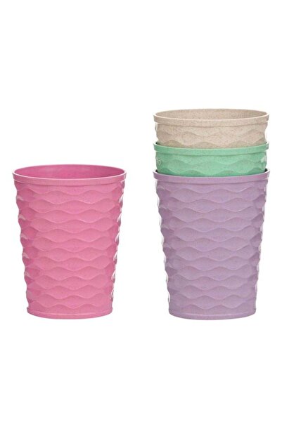 OEM Set 4 pahare din plastic pentru apă, model ondulat, 475 ml