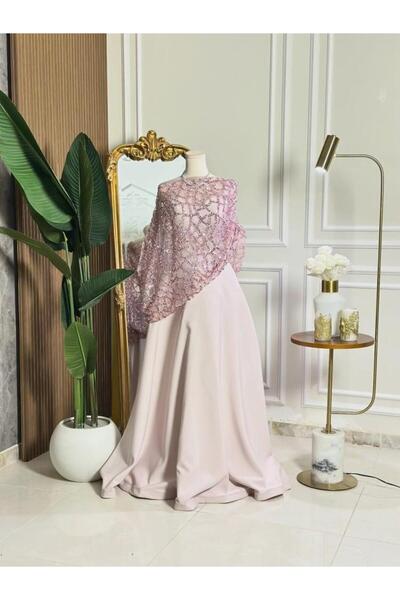 vanus fashion 7286 - Soft Pink Evening Dress with Luxurious Cape