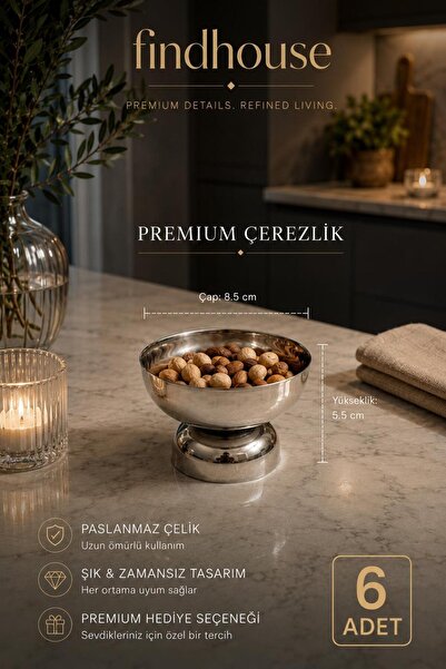 findhouse Paslanmaz Çelik 6lı Takım Sunumluk Ayaklı Pilav Ölçeği , Dondurma ,...