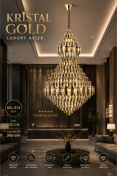 Elvora Home Modern (PREMİUM) Luxury Kristal Gold Sarkıt Avize Ultra Lüks Salo...