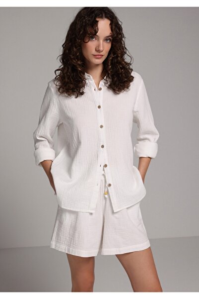 Colin's Regular Fit Shirt Neck Plain Women's White Short Sleeve Shirt
