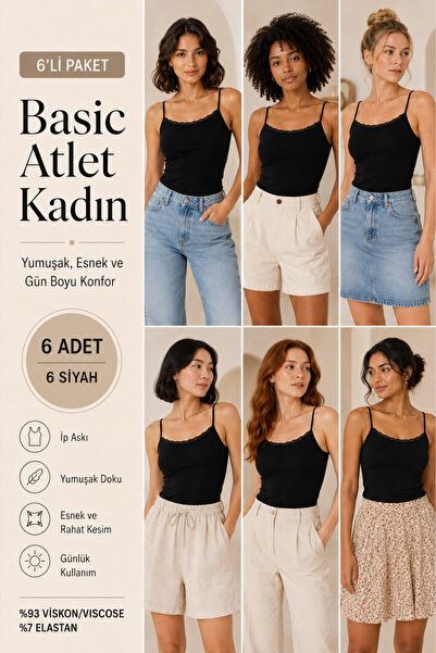 Loule Women's Viscose 6-Piece Undershirt with Rope Straps & Lace Detail