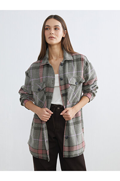 LC Waikiki Nevavm Plaid Oversize Women's Lumberjack Shirt Jacket with a Diffe...