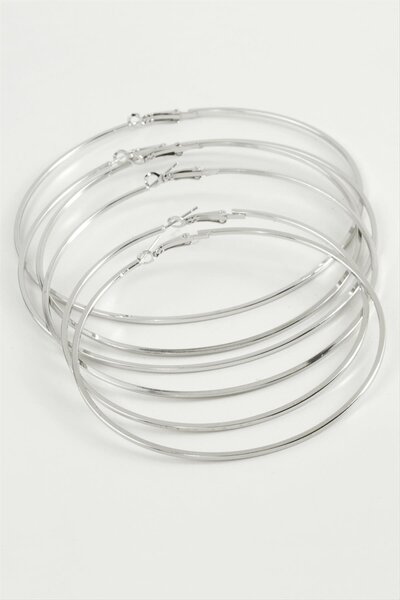Generic Brand حلق معدني مخطط من SVL-SHOP عدد 6 (65837) قطعة - لون فضي