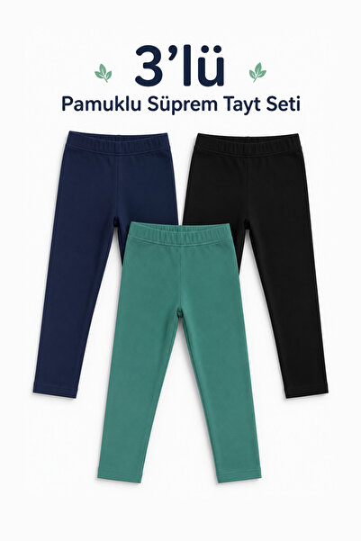 HK HOPKİDS Set de 3 colanți lungi de vară pentru fete, din bumbac și lycra, c...