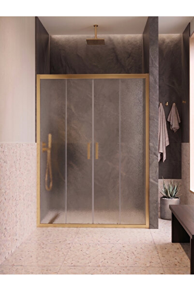 Waterline Duşakabin Ön cephe 2 Sabit 2 Kayar Gold Profil Buzlu 5 mm Temperli ...