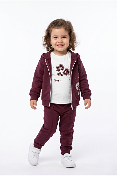 Toontoy Girl's 3-Piece Tracksuit Set Long Sleeve Crew Neck Embroidered T-Shir...