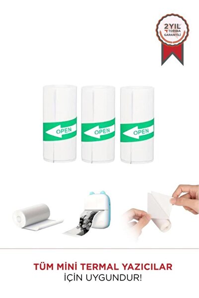 Torima Yapışkanlı Beyaz 1Paket (3Adet) Termal Rulo Kağıt Etiket Sticker Tüm M...