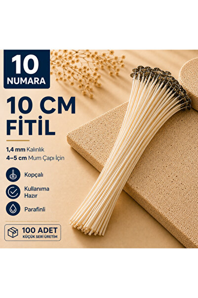 hk 10 Numara Kesilmiş Parafinli Kopçalı Mum Fitili (1,4 mm) – 4–5 cm Kullanım...