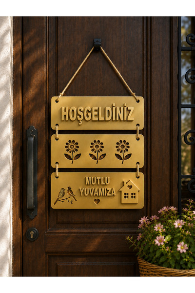 Hopeland Hoşgeldiniz Mutlu Yuvamıza Kapı Süsü | 3D Modern Ev Giriş Dekoru | Ç...