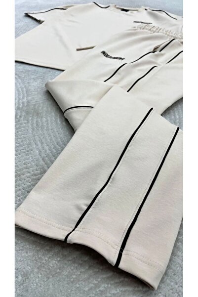 More Black Erkek Siyah Beyaz Şerit Detaylı Baggy Tişört Eşofman Takımı