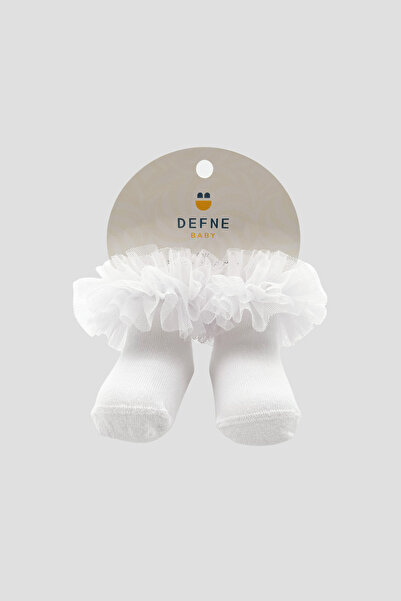 Defne Baby Newborn Baby Girl Tulle Detailed Tutu Soft White Booties Socks