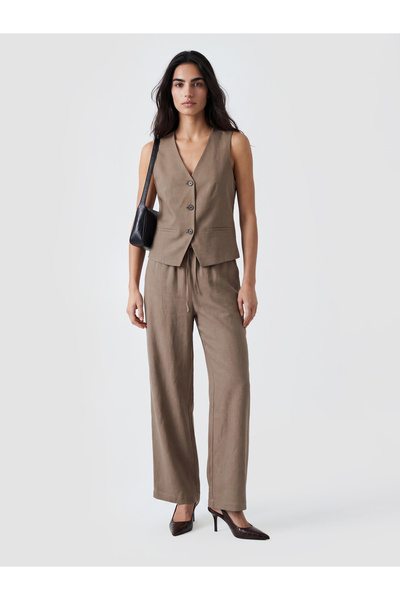 LC Waikiki Pantaloni de damă cu talie elastică, din amestec de in
