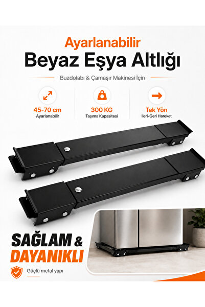 HYPER GROUP Beyaz Eşya Altlığı Ayarlanabilir Siyah 45-70 cm Tekerlekli Buzdol...