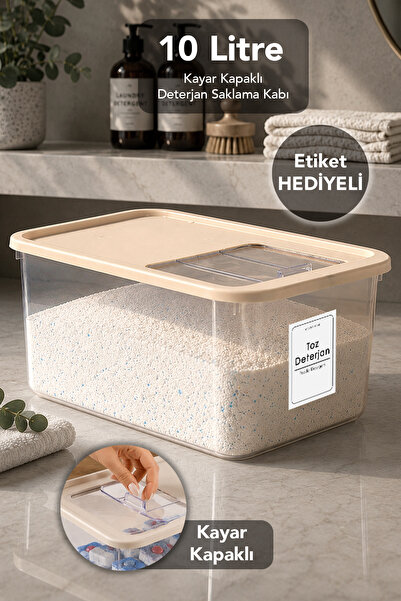 Meleni Home 10Lt Deterjan Saklama Kutusu - Sürgülü Kapak Banyo Düzenleyici Ta...