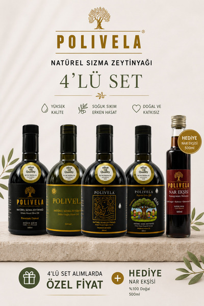 Polivela Natürel Sızma Zeytinyağı 4'lü Karma Set 4x500 ml Erken Hasat Soğuk S...