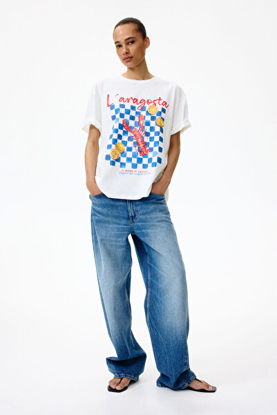 H&M Baskılı Oversize Tişört
