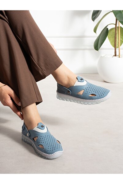 ALEMDAR AYAKKABI Raven Blue Genuine Leather Women's Sandals