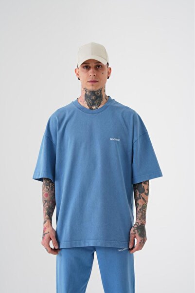 Machinist Tricou Basic Oversize lavabil pentru bărbați, albastru deschis