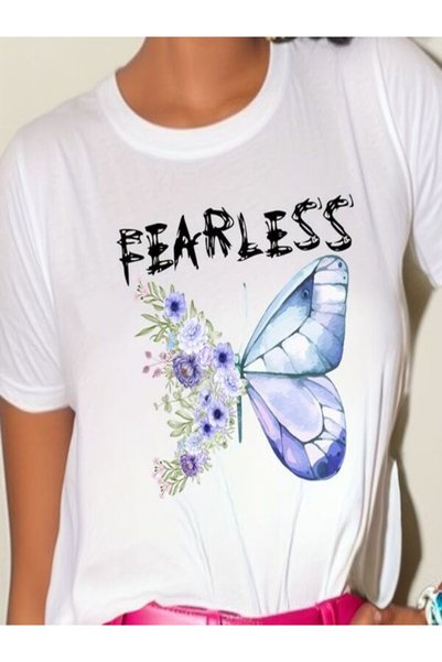 vorena تي شيرت نسائي مطبوع عليه Fearless